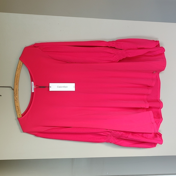 Calvin Klein Tops - NWT! Calvin Klein Pink Size 1X Gathered sleeves Blouse CK logo Stretch